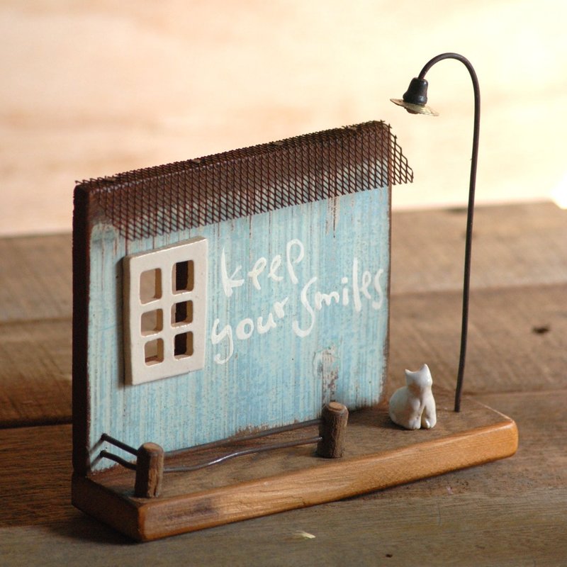 微袖珍场景桌上生日摆饰/母亲节.生日古拙旧木风 M-1 - 摆饰 - 木头 蓝色