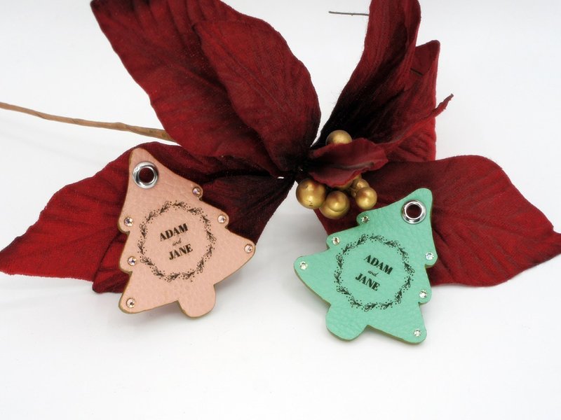 【Swarovski奶油圣诞树钥匙圈】 薄荷奶油│订制专属祝福语│薄荷+粉红奶油两件组 - 钥匙链/钥匙包 - 真皮 多色