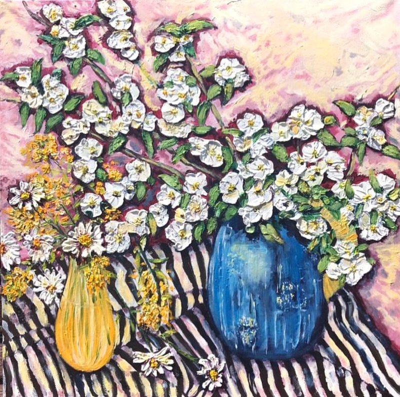 茉莉花原创油画布面定做静物鲜花花束 - 墙贴/壁贴 - 其他材质 粉红色