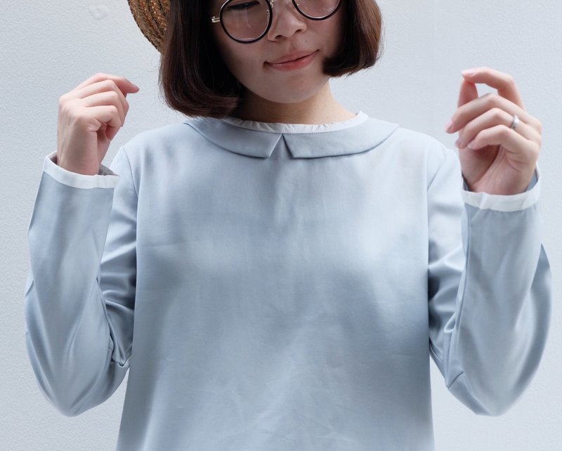 Angle-Collar Shirt (light blue) - 女装上衣 - 棉．麻 蓝色