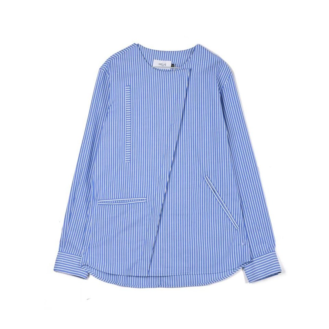 oqLiq  - Root – resemble shirt 以衬衫 (条纹) - 男装衬衫 - 棉 蓝色