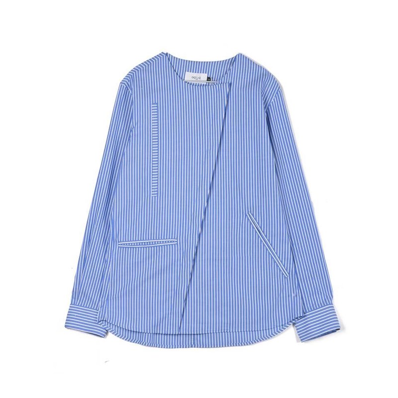 oqLiq  - Root – resemble shirt 以衬衫 (条纹) - 男装衬衫 - 棉．麻 蓝色