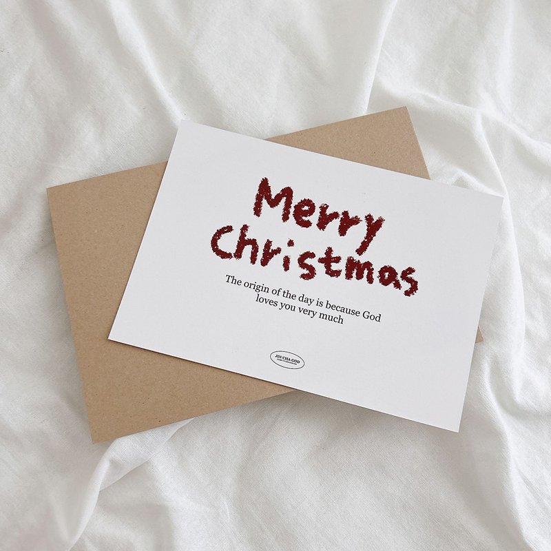JIN CHA GOD-圣诞卡片+信封 蜡笔手写款Merry Christmas圣诞卡 - 卡片/明信片 - 纸 