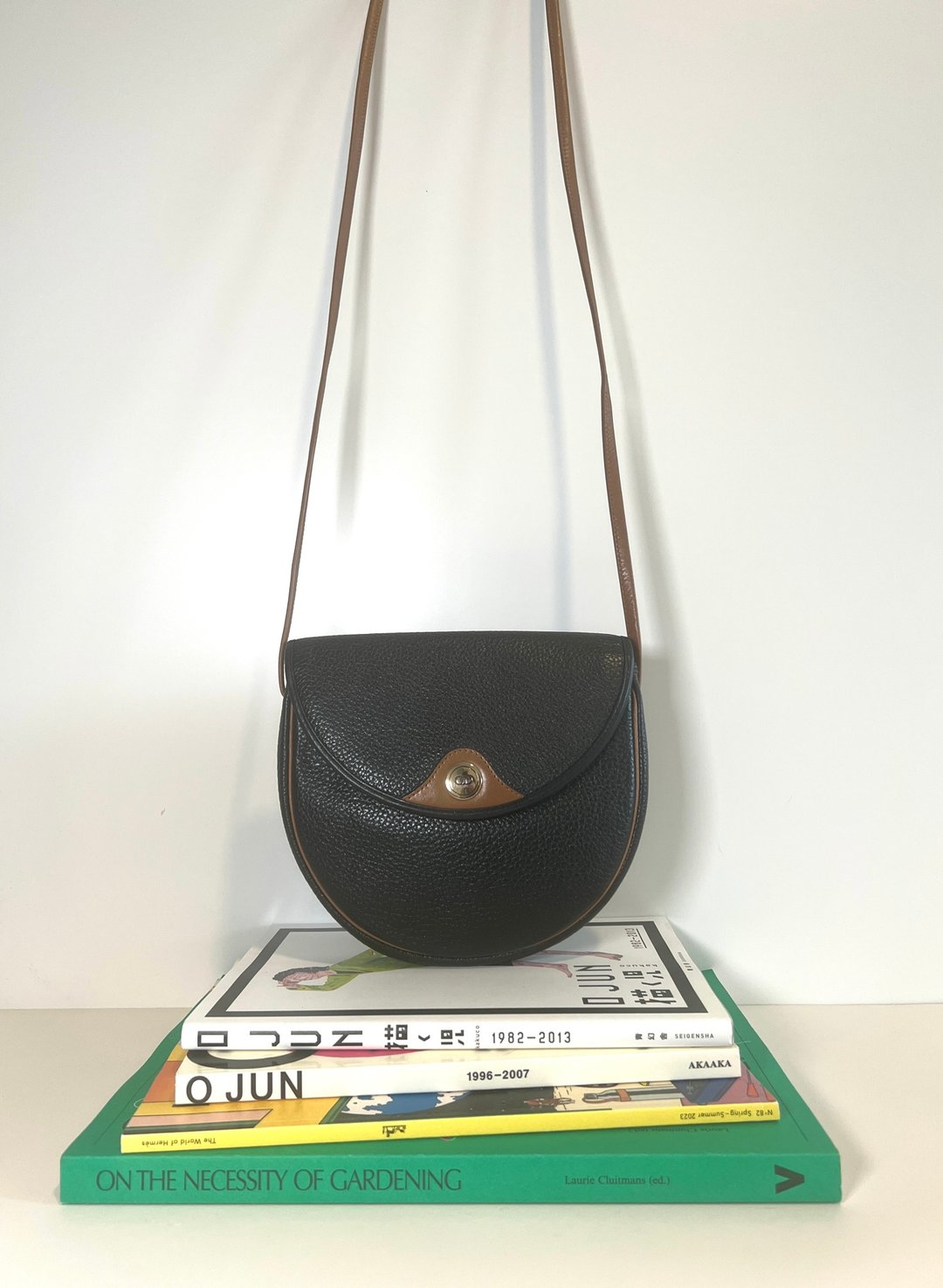 Dior复古黑色啡色皮革CD斜肩侧背手提袋 日本中古Vintage bag - 侧背包/斜挎包 - 真皮 黑色