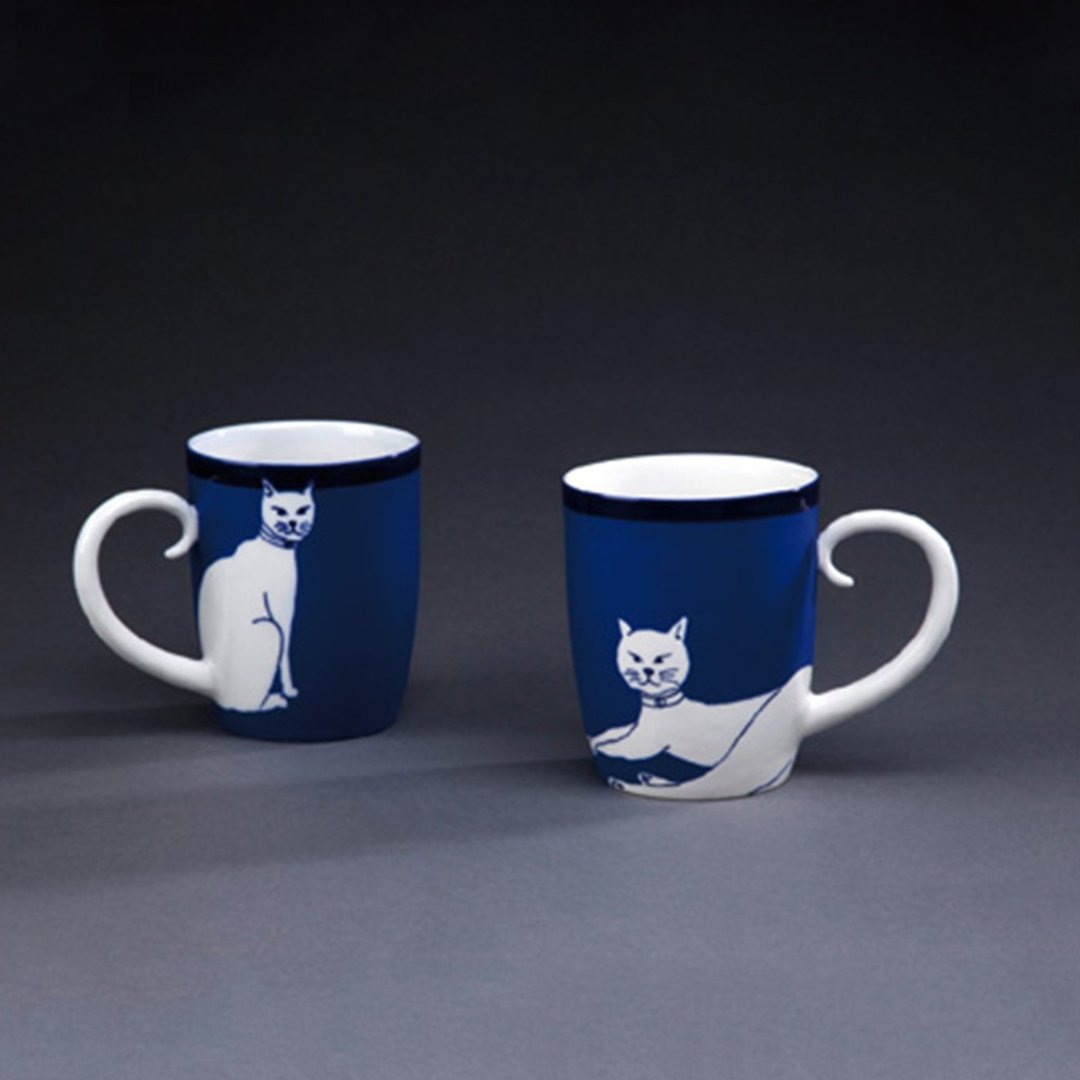 宝象-靛蓝猫咪杯 - 茶具/茶杯 - 陶 