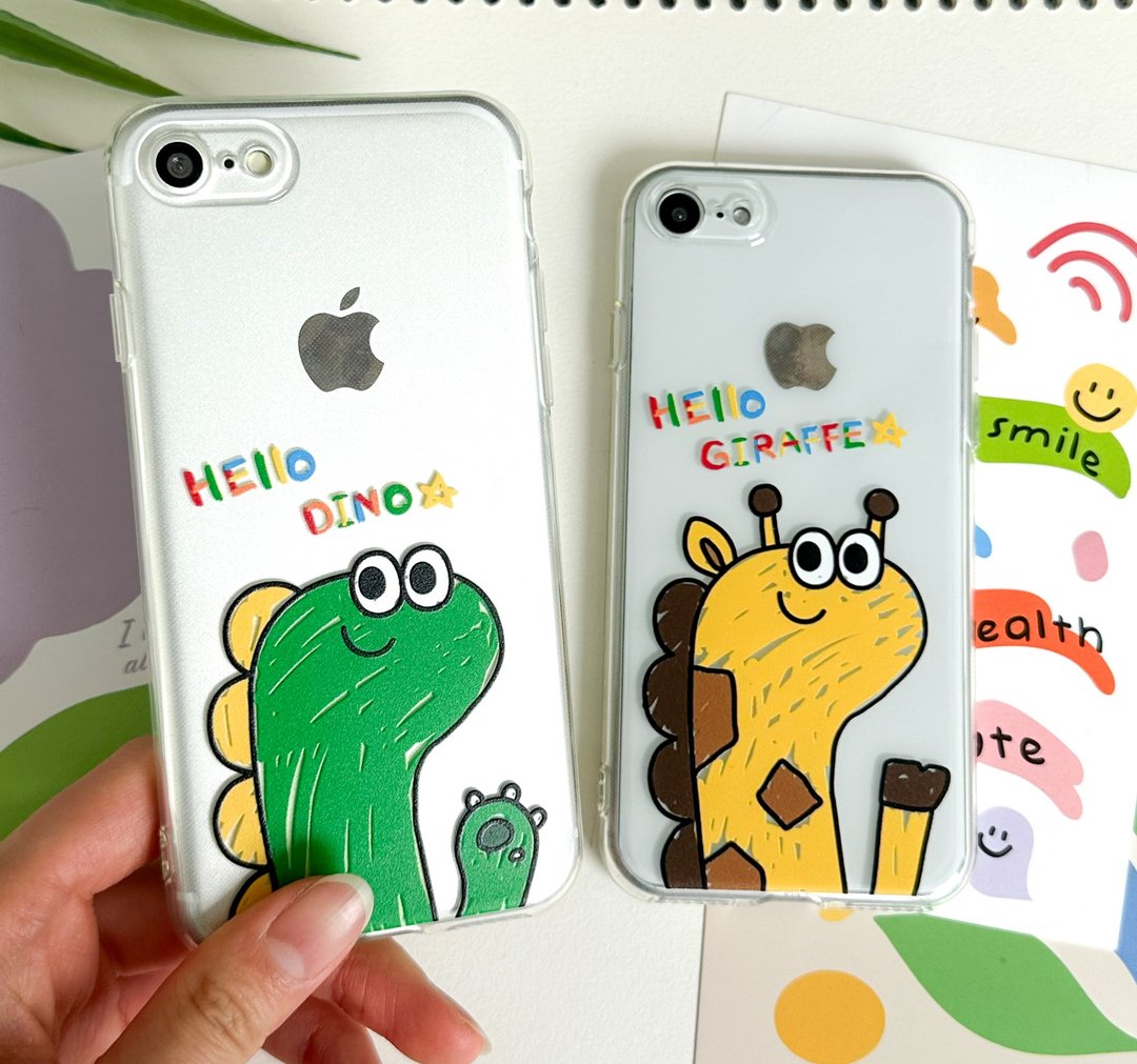 蜡笔恐龙长颈鹿iPhone手机情侣透明保护壳 - 手机壳/手机套 - 塑料 多色