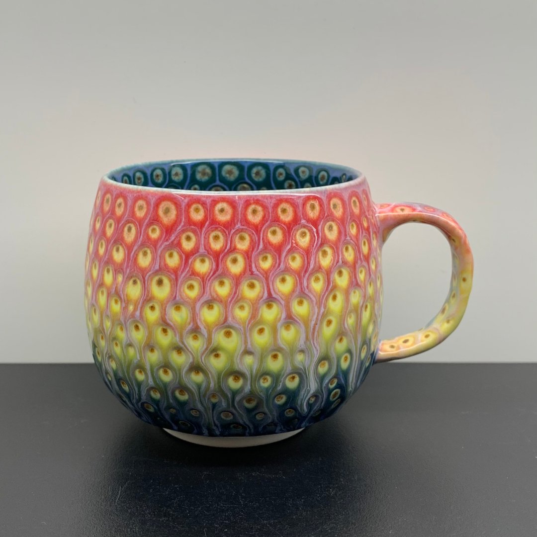 孔雀开屏咖啡杯 280ml 邱毓宁 莺歌烧 A6-04 - 茶具/茶杯 - 瓷 多色