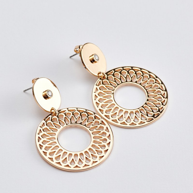 镂雕万花筒镶钻耳环l锆石 (共两色) - 耳环/耳夹 - 铜/黄铜 金色