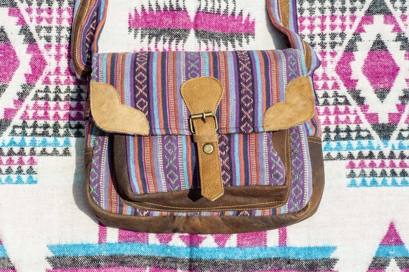 限量一件 情人节 创意礼物 民族风侧背包 /  手工真皮侧背包 / 斜背包 / boho斜背包 / 民俗风拼接背包 - 摩洛哥沙漠民族风图腾+水牛皮真皮斜背包 - 侧背包/斜挎包 - 真皮 多色