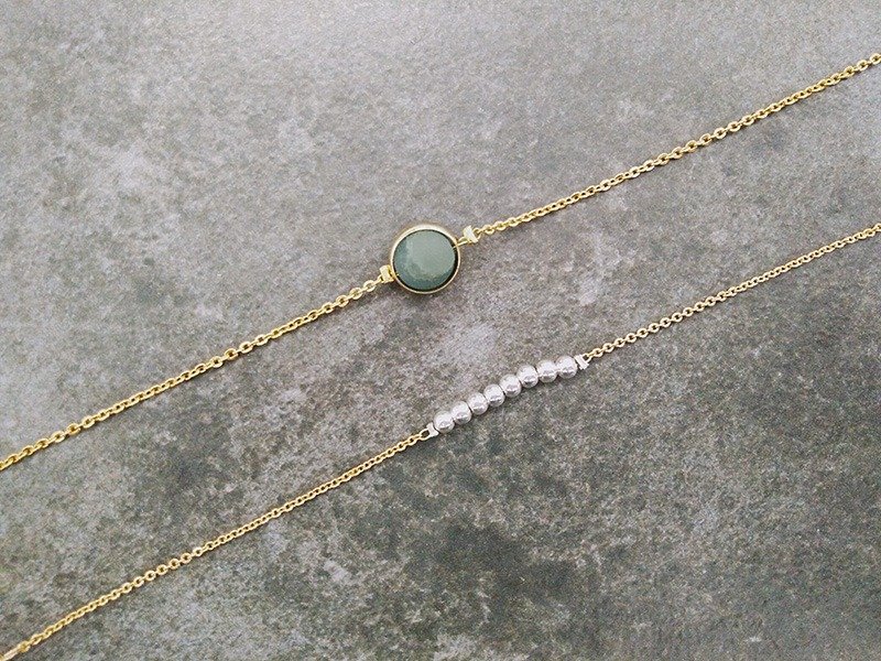 星座／星球系列－1颗行星 + 8颗卫星 | 天然石/包金/纯银双手链 - 手链/手环 - 宝石 金色