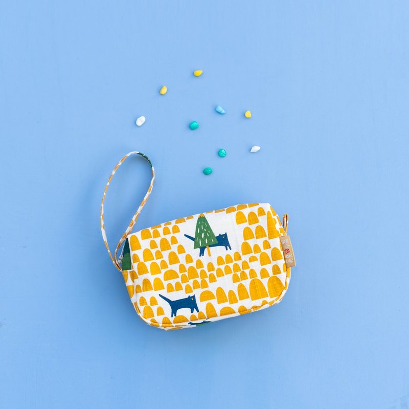 最可爱礼物  提把化妆包  玉米猫黄 - 化妆包/杂物包 - 棉．麻 黄色