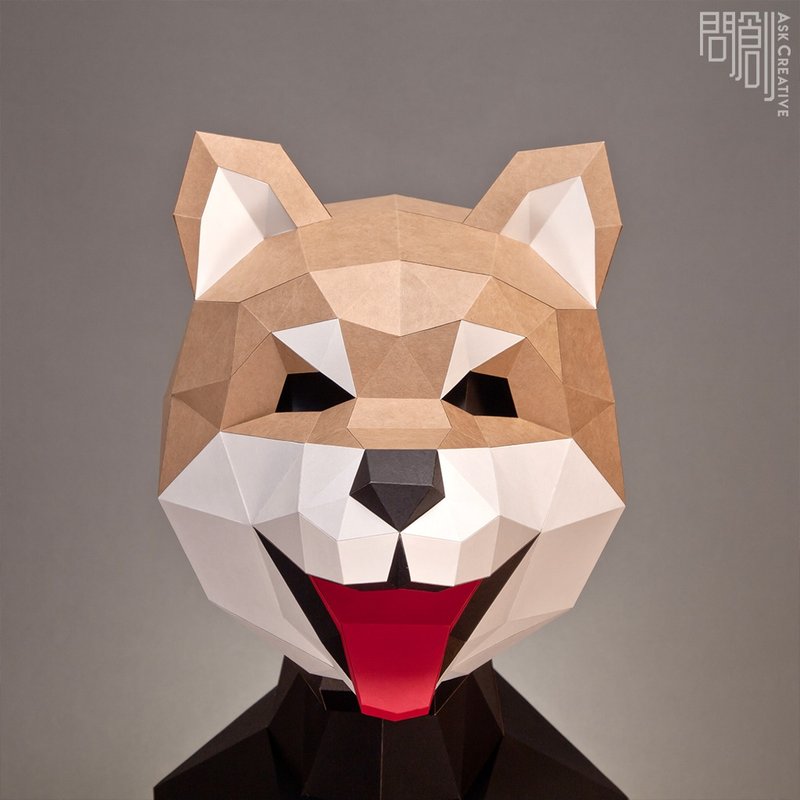 DIY手作3D纸模型 礼物 摆饰 面具系列-柴犬面具 - 玩偶/公仔 - 纸 卡其色