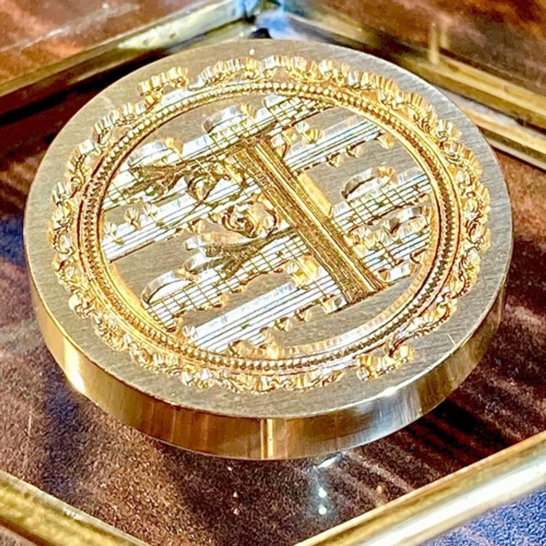 火漆印章头 字母 F 音乐 乐器 乐谱 - 印章/印台 - 其他金属 金色