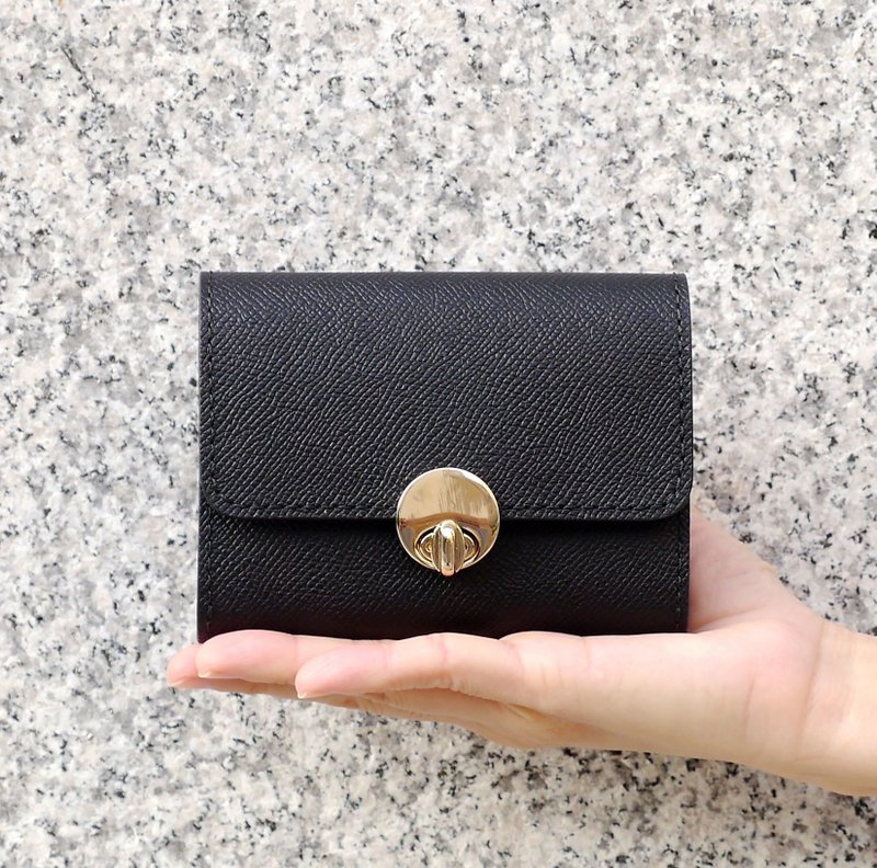黑色 简约圆形转扣风琴短夹- 只剩银扣 - 皮夹/钱包 - 真皮 黑色