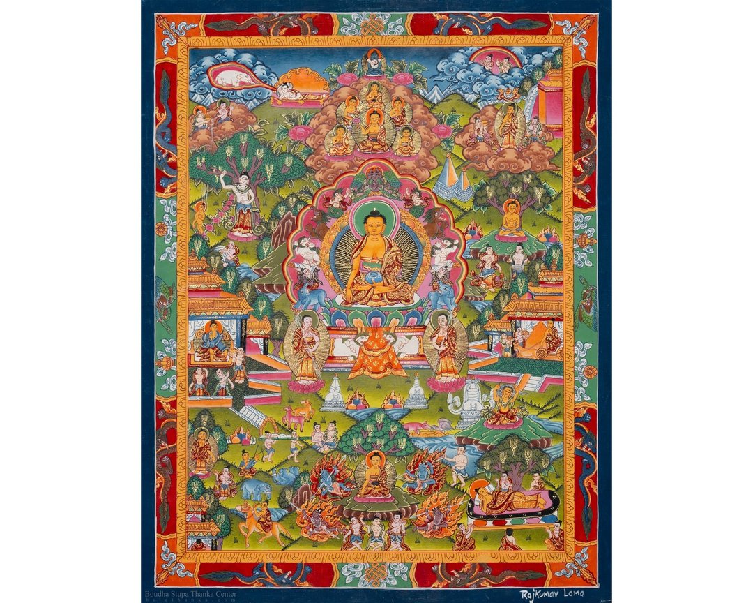 手工制作的佛教唐卡绘画 佛陀生平 - 墙贴/壁贴 - 其他材质 多色