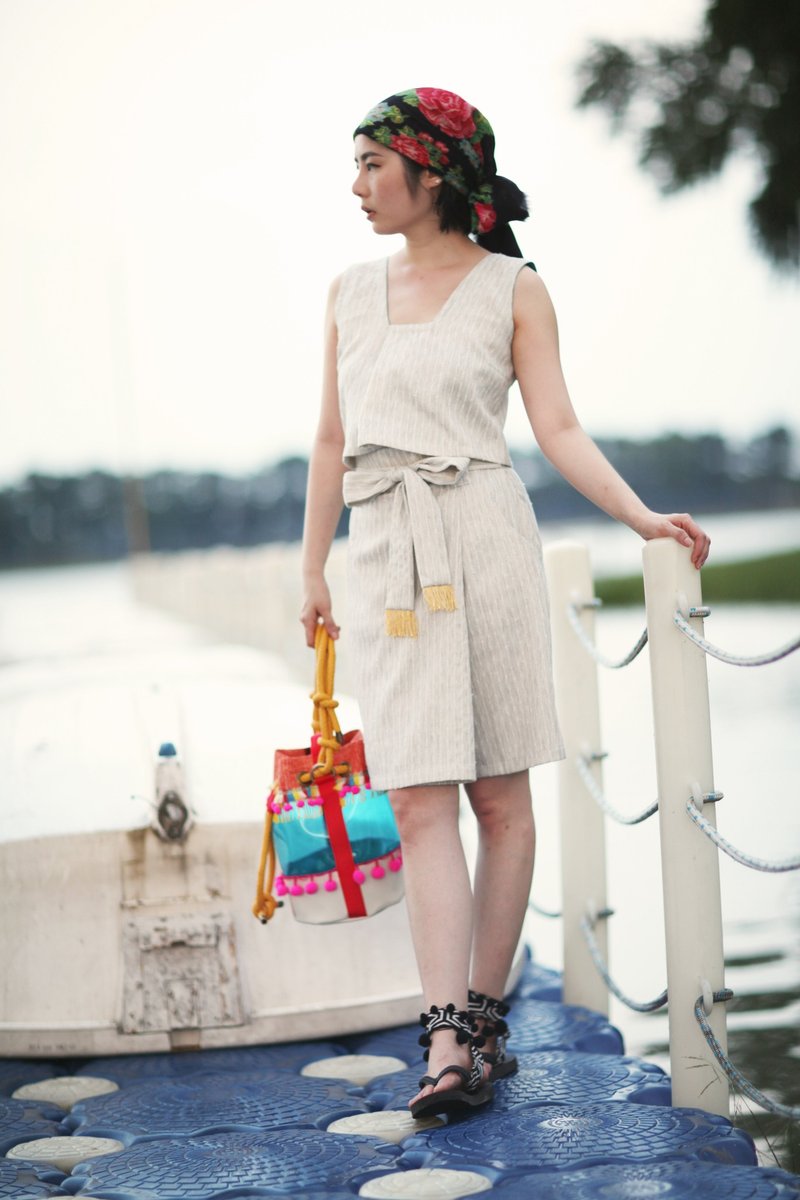 'MUFFIN MINI CULOTTES’高腰大蝴蝶结裤裙 - 女装长裤 - 其他材质 金色
