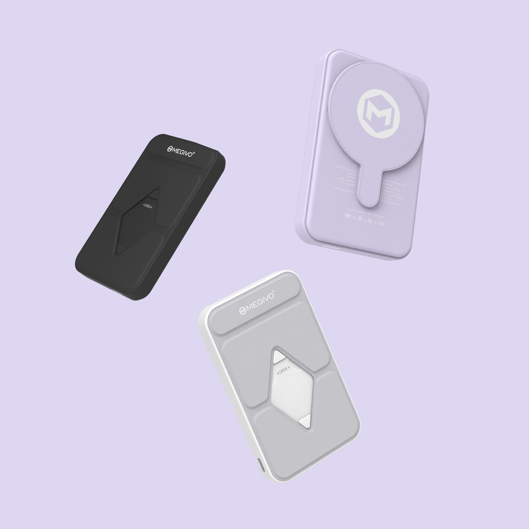 MEGIVO Mag-BV02 6,000mAh 磁吸无线充电器连支架 - 充电宝/传输线 - 硅胶 黑色