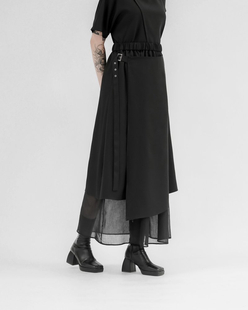 MUKK DESIGN 一片式调节双层微透视裙 - 裙子 - 聚酯纤维 黑色