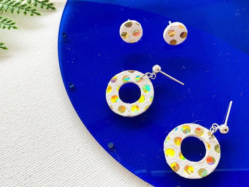 甜甜圈系列 甜美风 意大利皮革 小圆耳钉 吊饰耳环 - 耳环/耳夹 - 真皮 多色