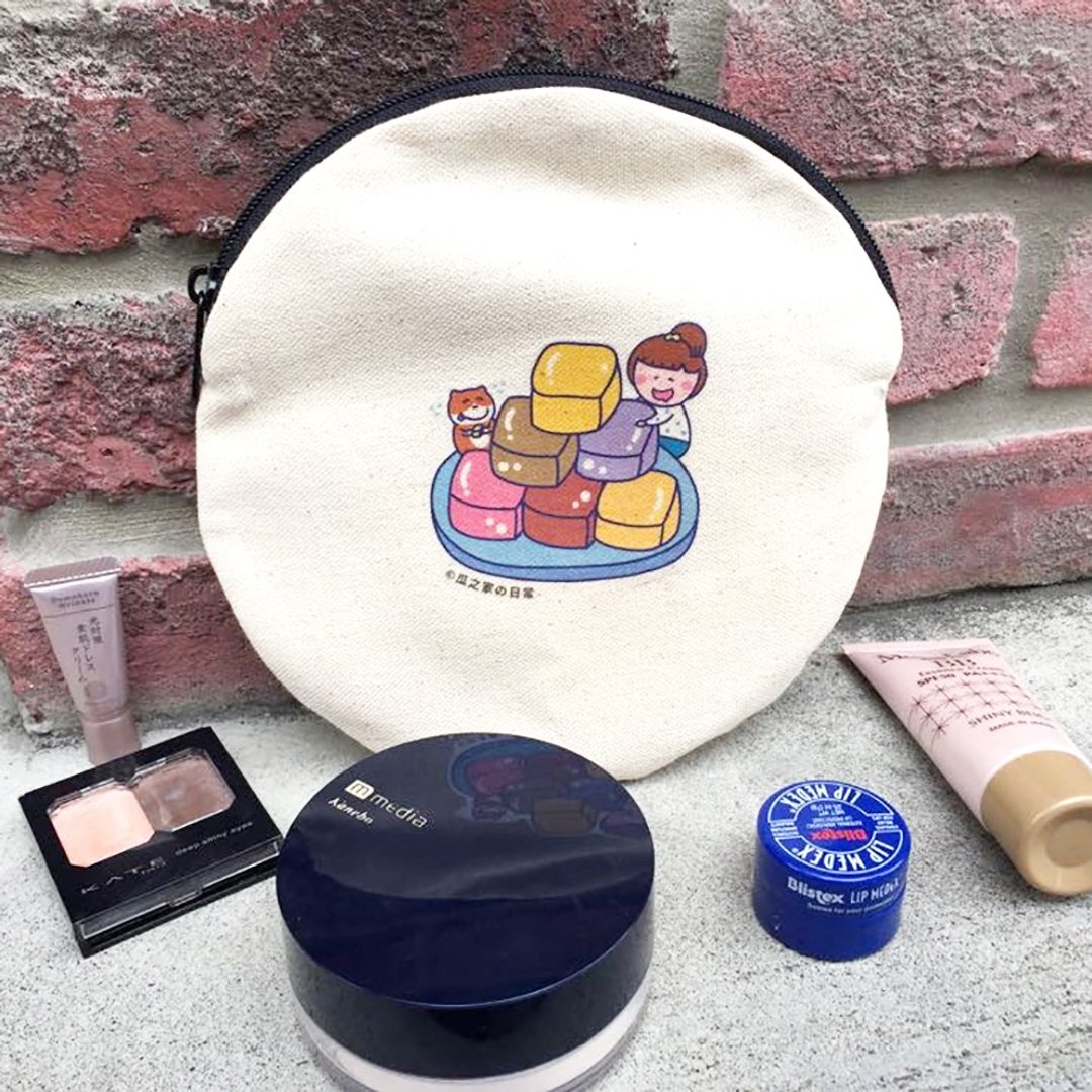 芋仔冰猫の日常 帆布圆型包 (化妆包) Make-up bag - 化妆包/杂物包 - 棉 白色