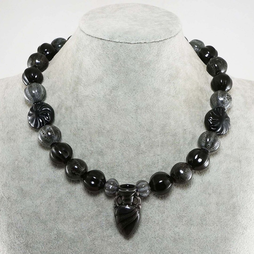 Black Gray Anthracite Porcelain Ceramic Aroma Therapy Bottle Necklace Jewelry - 项链 - 瓷 黑色