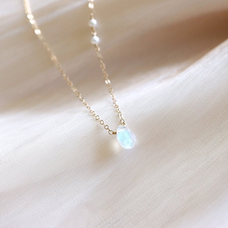 14KGF 月光石×珍珠 天然石项链 可定制 - 项链 - 宝石 透明