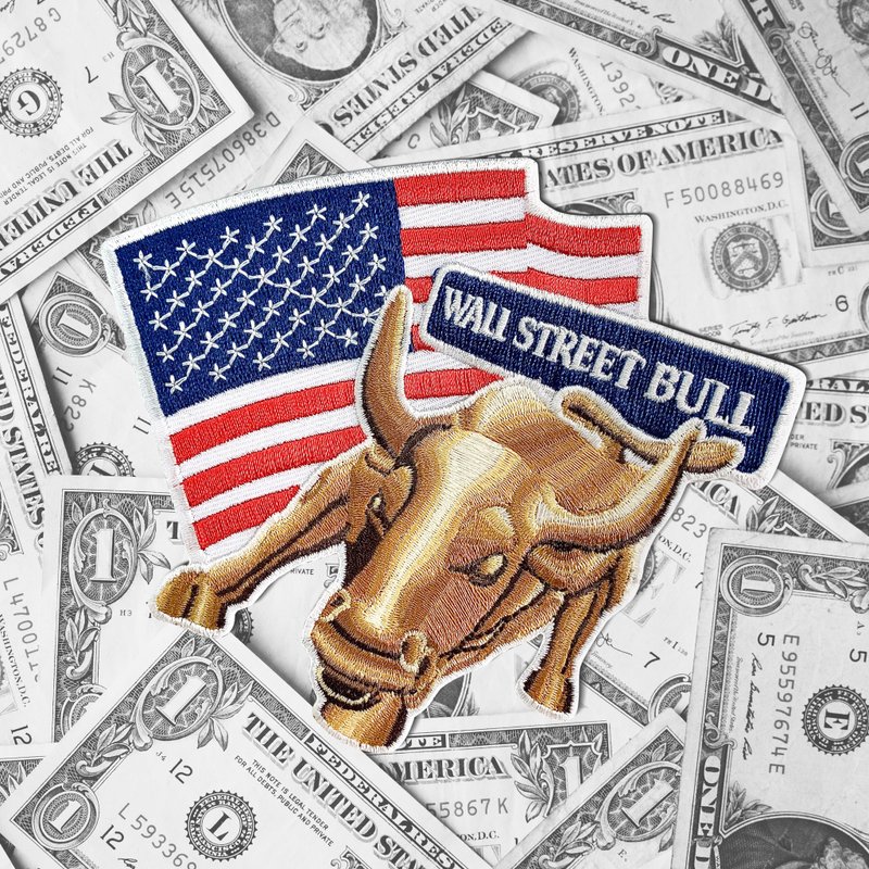 华尔街铜牛 美国地标 刺绣立体装饰贴 绣片贴 背胶士 服饰立体绣 - 徽章/别针 - 绣线 卡其色