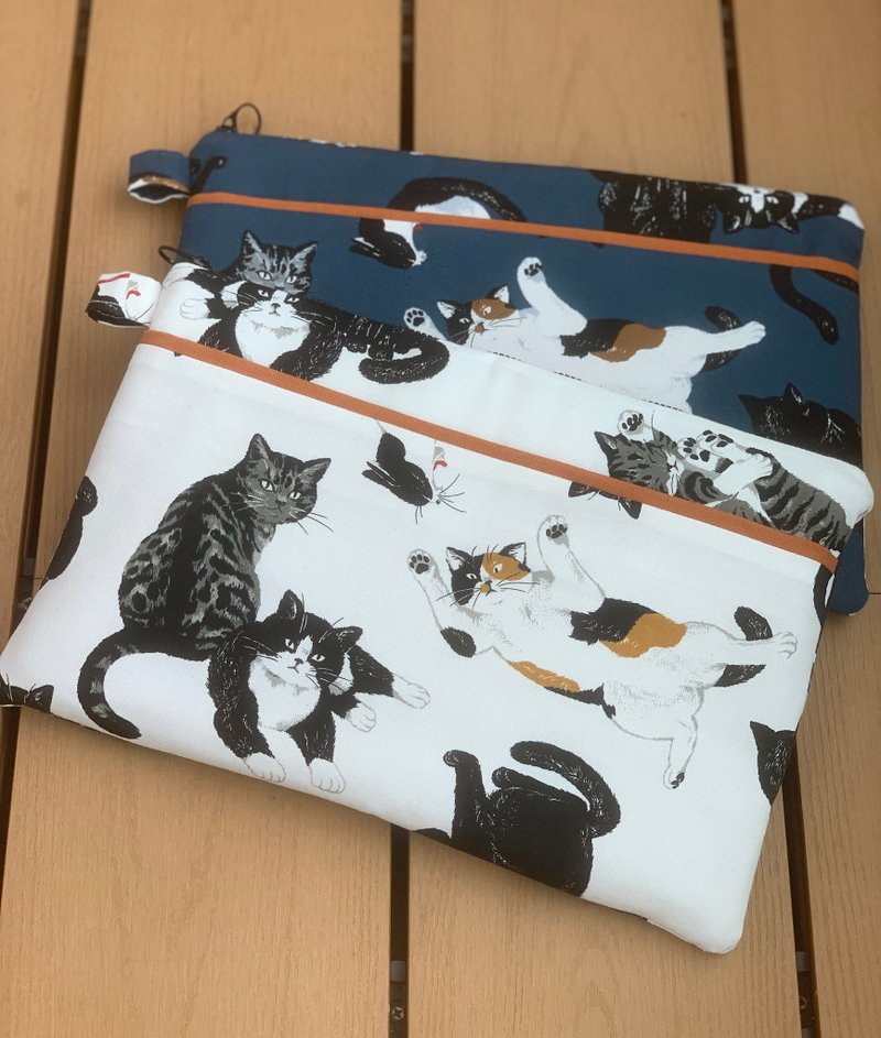 很多猫咪多功能收纳包/ iPad 平板保护袋 part2 - 电脑包 - 棉．麻 蓝色