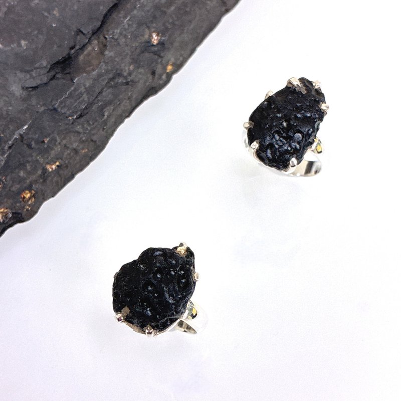 Edith & Jaz • 陨石纯银戒指 - 戒指 - 水晶 黑色