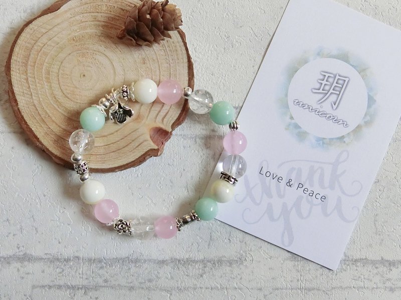 缤纷的香气银手链-手作天然石串珠绿粉色系-玥．unicorn-天然石 925纯银 藏银 - 手链/手环 - 宝石 粉红色