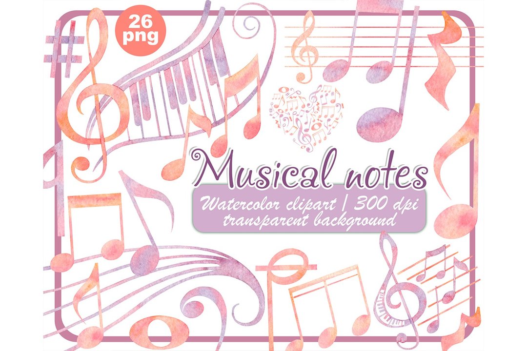 Watercolor musical note clipart-Music notes and notation PNG - 插画/绘画/写字 - 其他材质 
