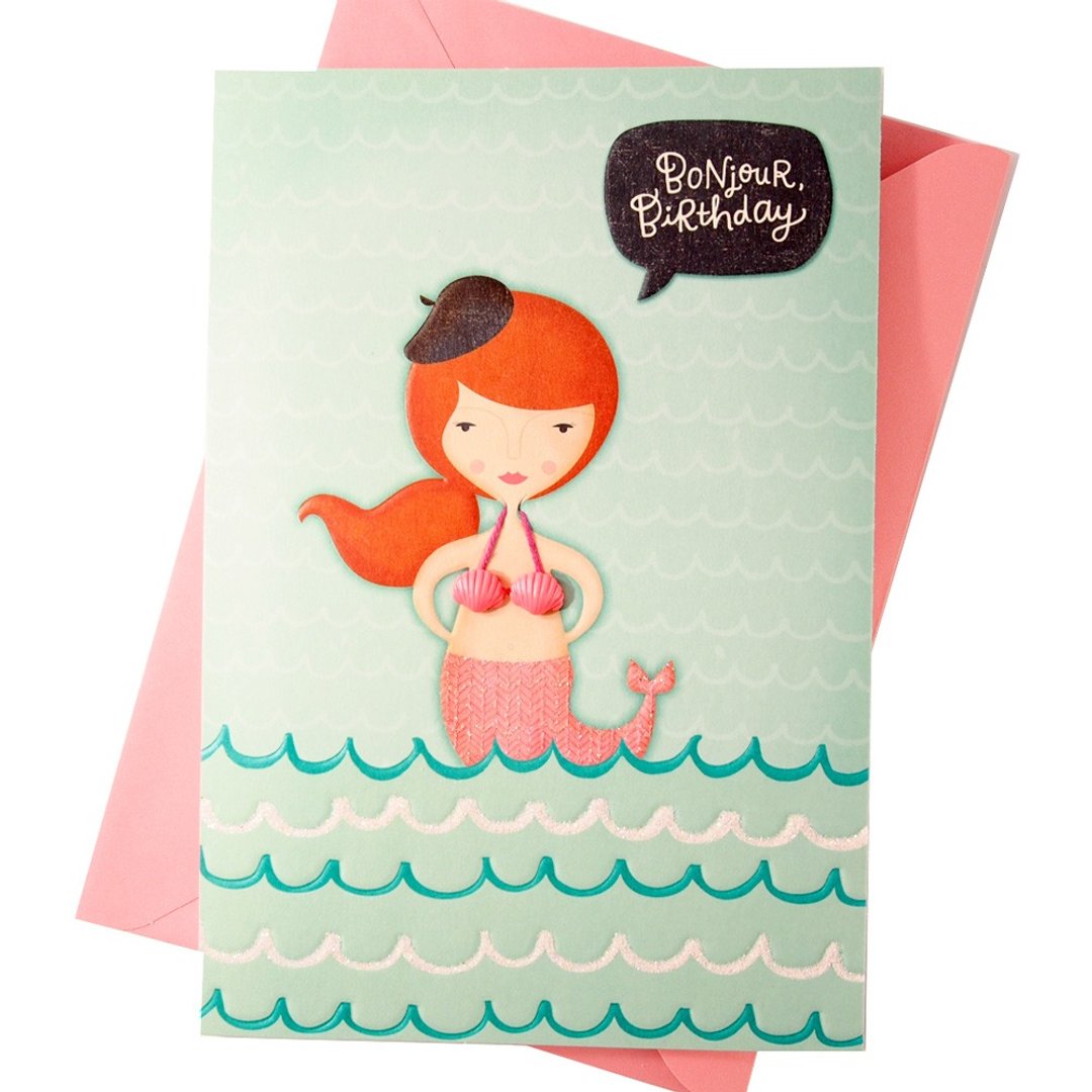 在海浪中出现美人鱼【Hallmark 经典手工系列 生日祝福】 - 卡片/明信片 - 纸 绿色