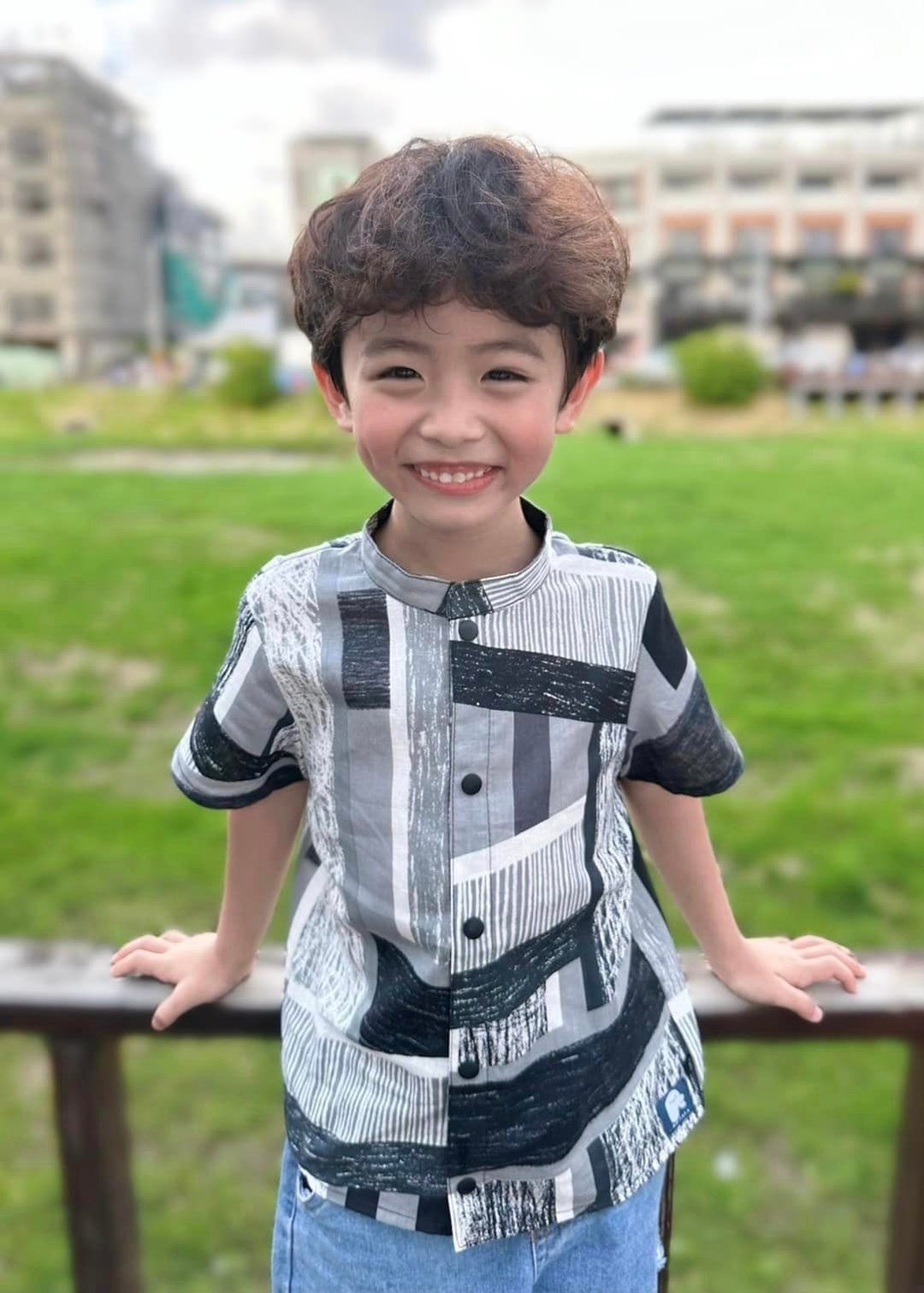 当高速静止时 黑 - 小男孩立领衬衫 - 童装上衣 - 棉 多色