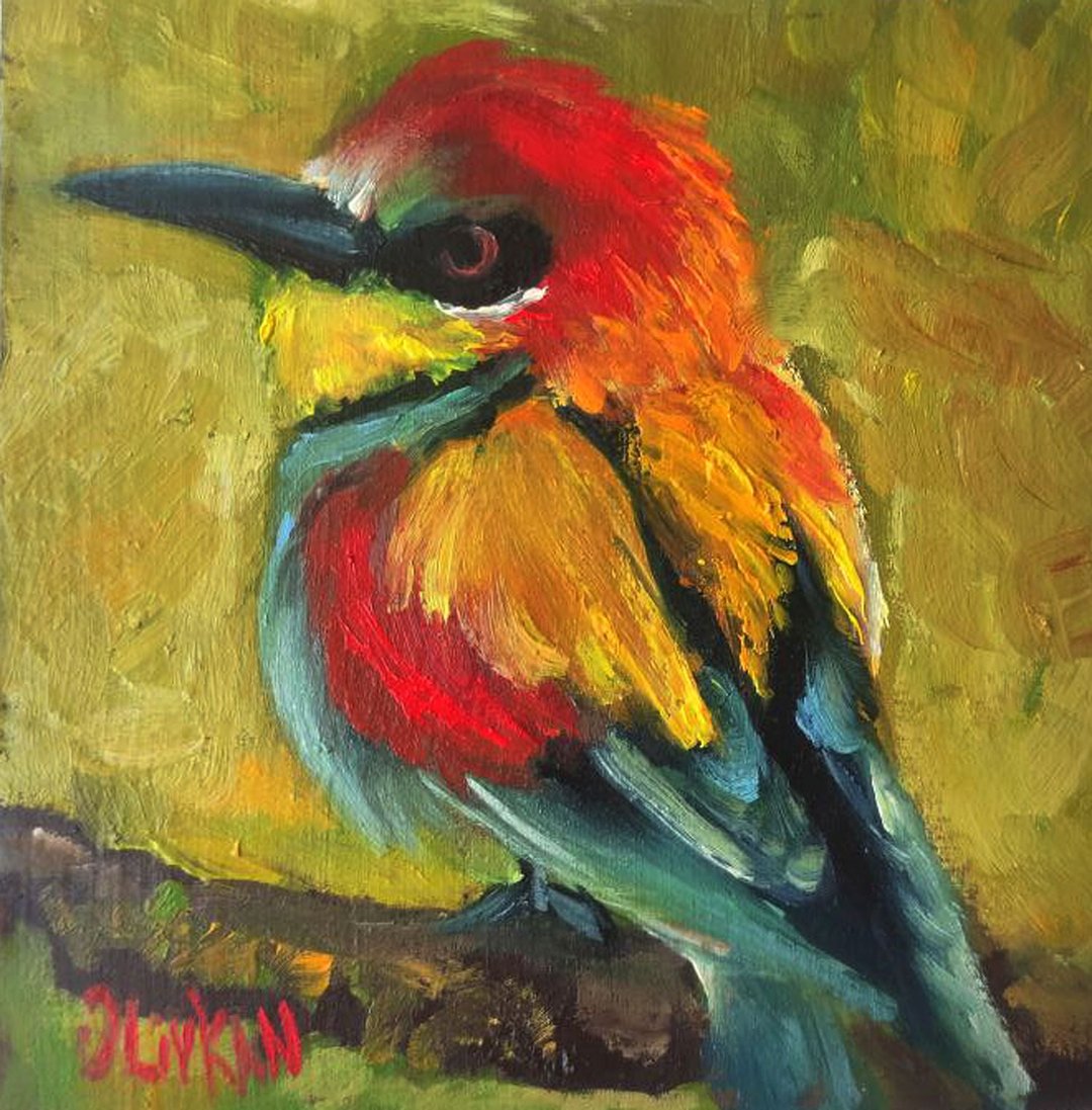 Robin Painting Bird Original Art Oil Painting Bird Miniature Wall Art - 墙贴/壁贴 - 其他材质 多色