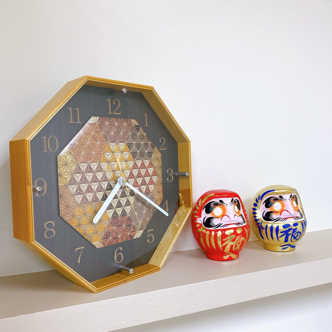 【箱根寄木细工】日本工艺品 八角形挂钟 时钟 - 时钟/闹钟 - 木头 咖啡色