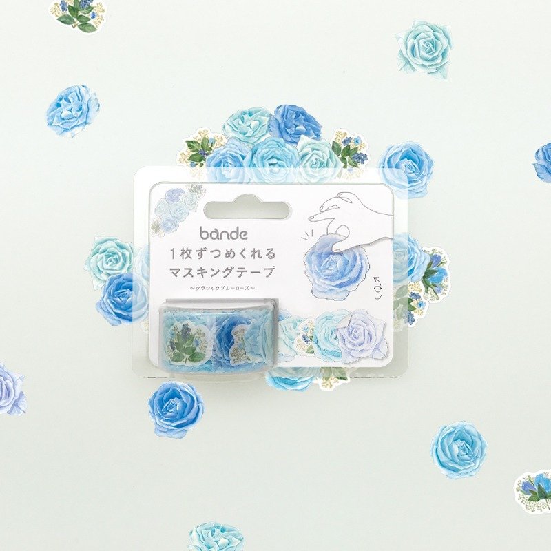 日本 bande 花草园-蓝玫瑰 和纸胶带贴纸卷 - 纸胶带 - 纸 蓝色