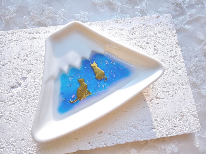 日本制美浓烧富士山瓷碟 星空 猫咪 珍珠贝母 - 收纳用品 - 陶 多色