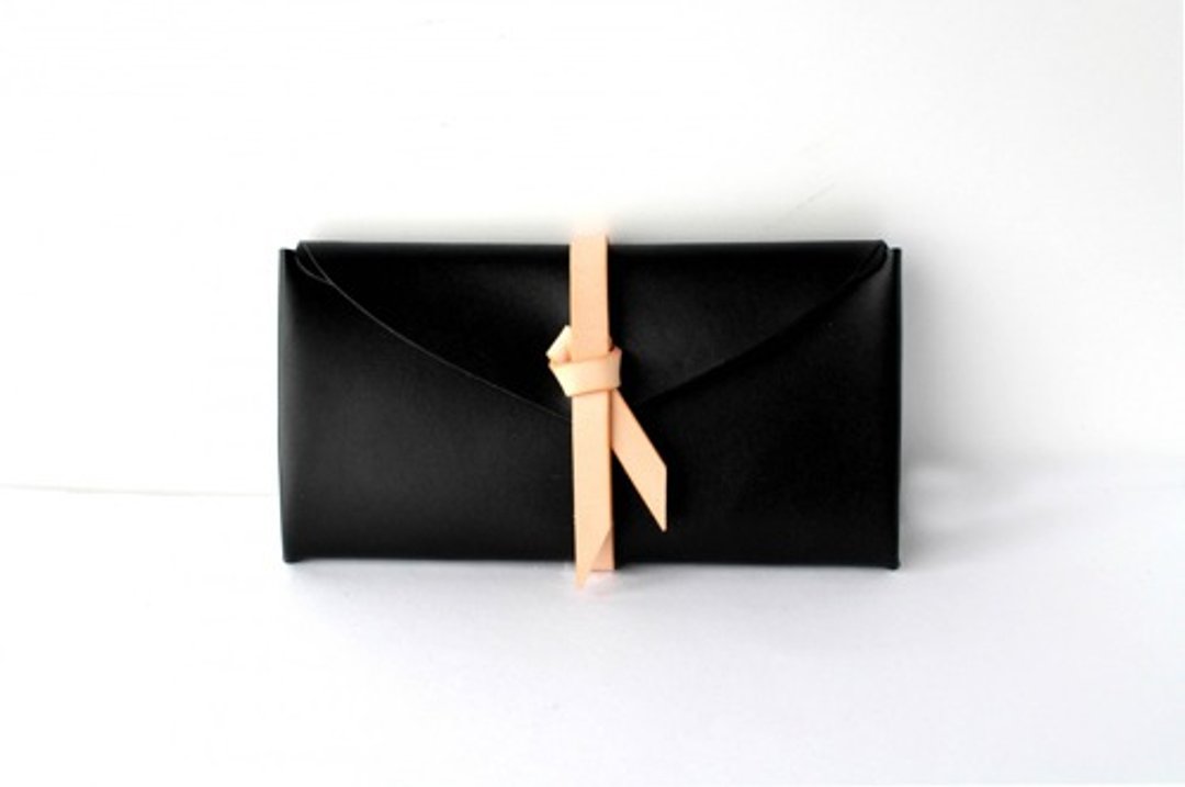ori long wallet / Folded long wallet #Black x Beige - 皮夹/钱包 - 真皮 