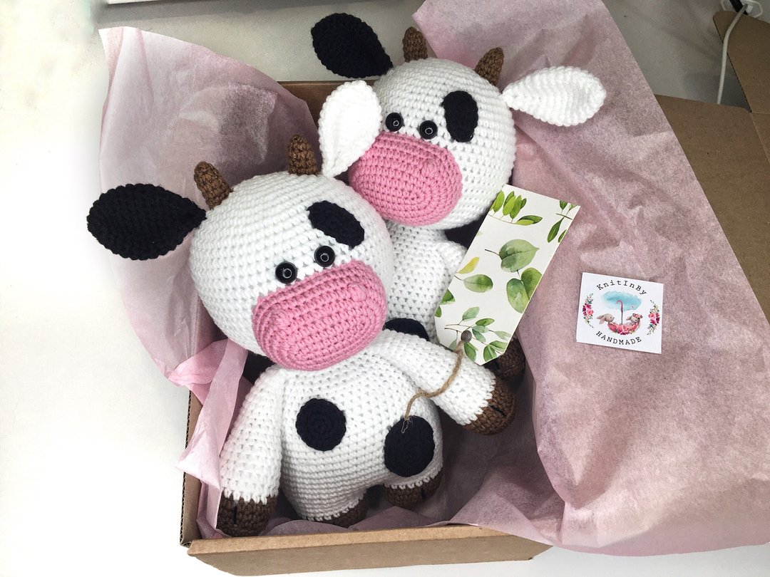 Cow plush , crochet cow, cow stuffed animal, cow baby toy, baby gifts - 玩具/玩偶 - 其他材质 