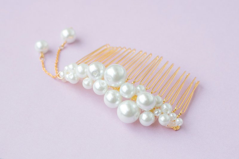 ✳︎ gloss Pearl: * ♫ sum to Hair Comb ✳︎ Yurari N yukata with pearl ornaments ♡ gold color or yukata or kimono party pearl comb adult cute ♡ hairpin - 发饰 - 其他金属 金色