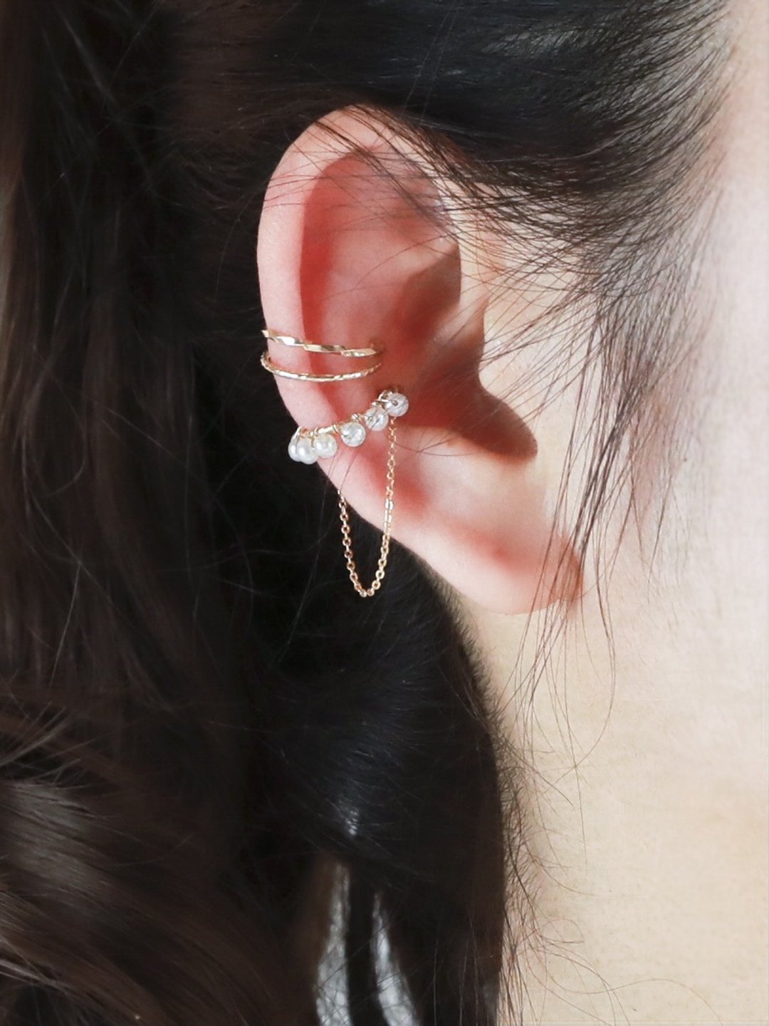 14kgf ear cuff mattina freshwater pearl - 耳环/耳夹 - 珍珠 白色