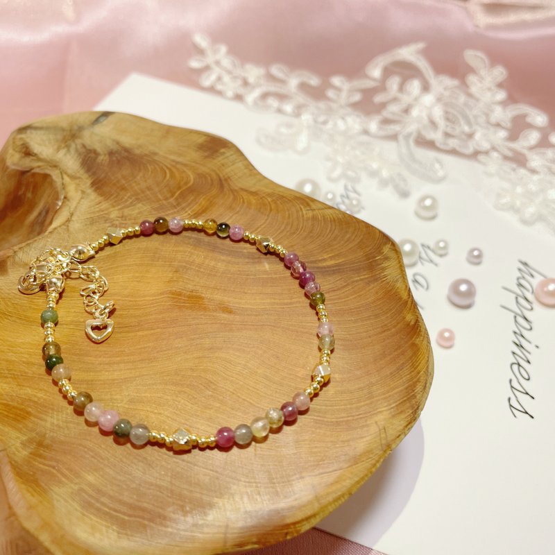 14K包金 碧玺 天然水晶 极细 定制化 手链 - 手链/手环 - 水晶 多色