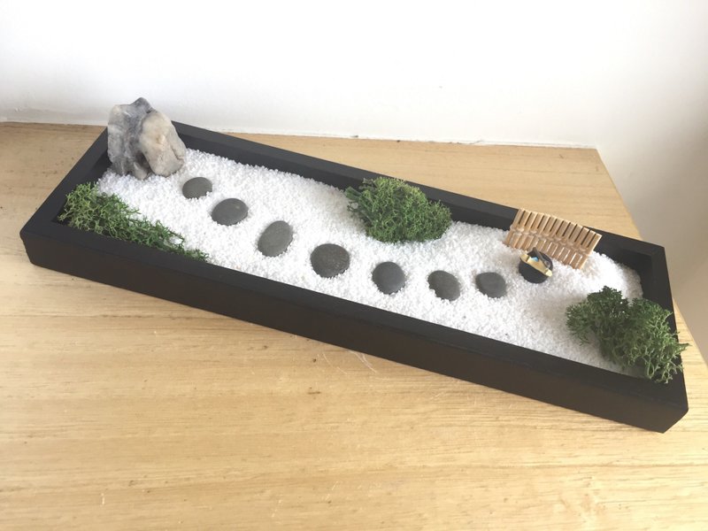 纯自然 日式 禅庭 黑长方木盒 沙盘 枯山水  送礼 疗愈 小物 zen - 摆饰 - 木头 黑色