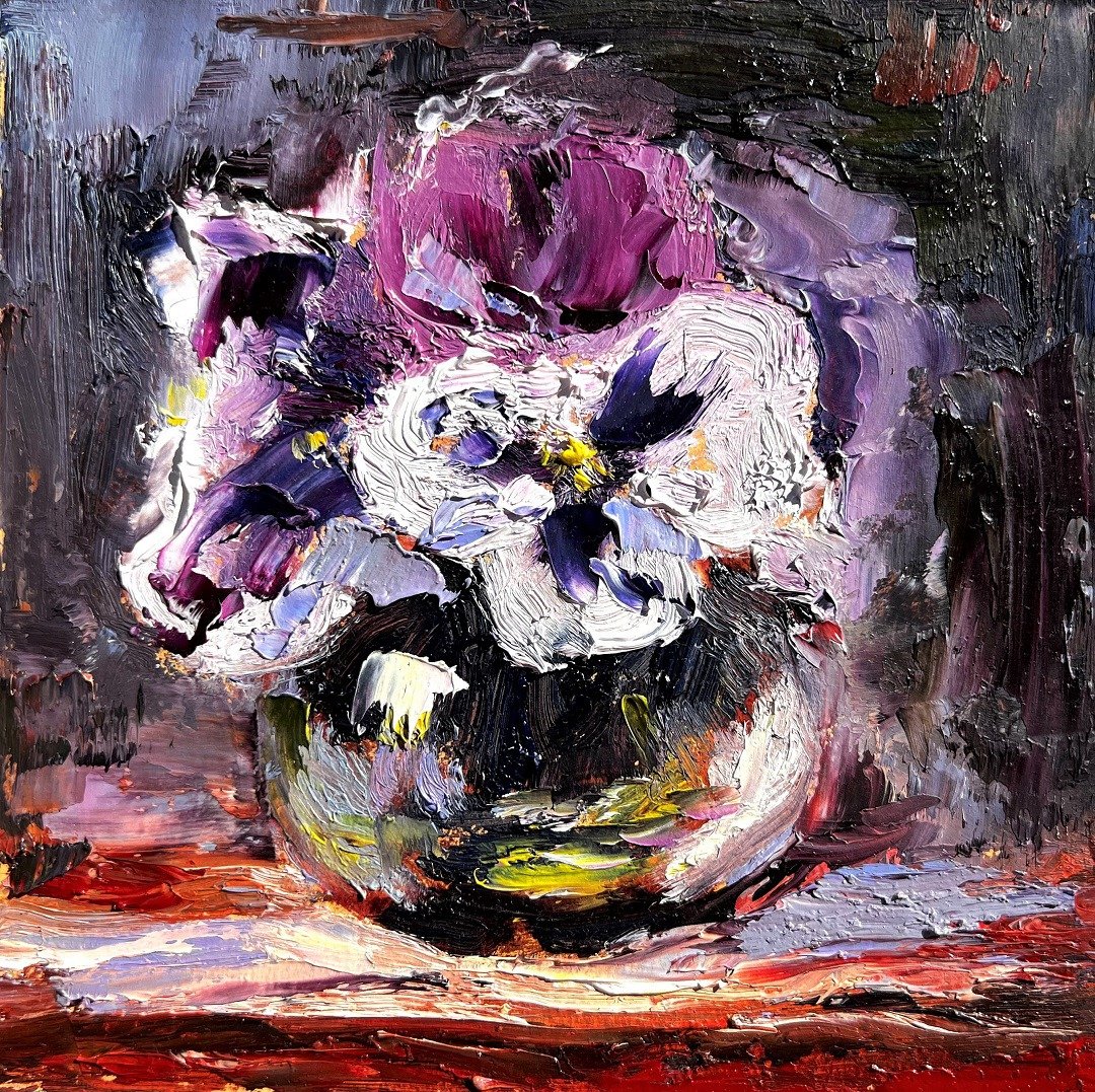 Pansies Painting Flower Original Artwork Floral Art 15x15 cm/ 6x6 inch - 海报/装饰画/版画 - 其他材质 多色