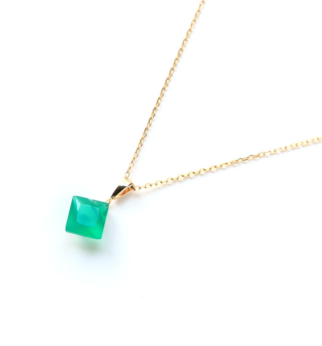 K10 Green Onyx (Princess Cut) Necklace Charm ~ BOURGEON ~ (Chain set can be purchased) - 项链 - 宝石 绿色