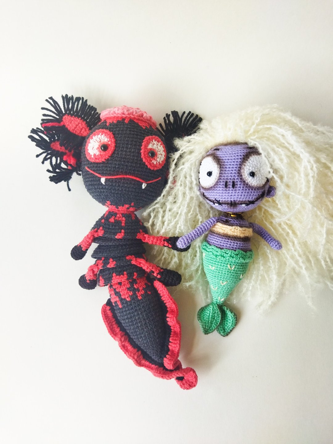 设置钩针图案pdf在英语两个僵尸amigurumi玩具美人鱼和axolotl - 手工艺教程/工具书 - 其他材质 