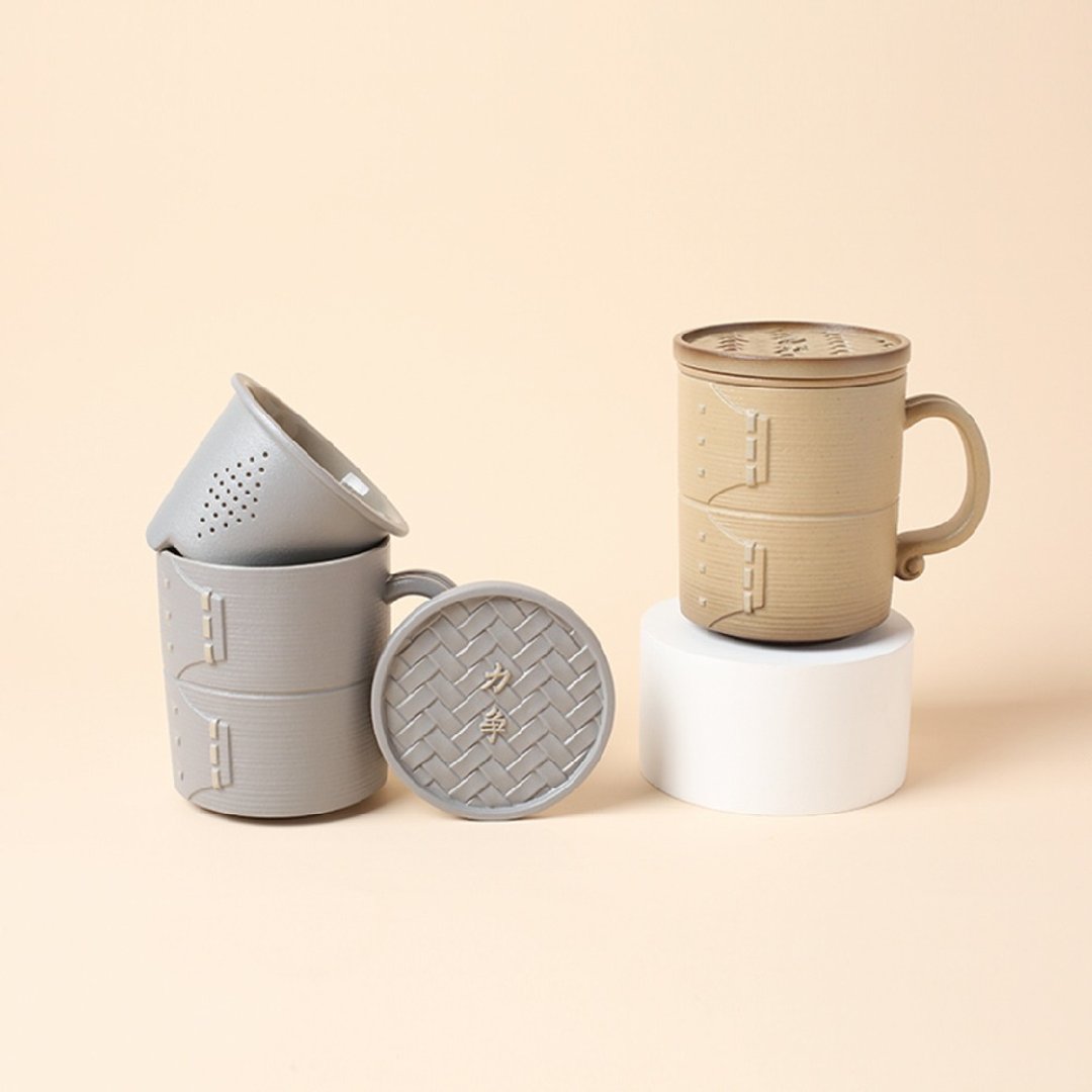 【礼物首选】陆宝 力争上游盖杯 400ml 办公室 泡茶杯 - 茶具/茶杯 - 陶 灰色