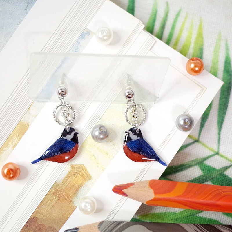 台湾特有种 赤腹山雀 绘画耳环 耳针/耳夹 - 耳环/耳夹 - 防水材质 多色