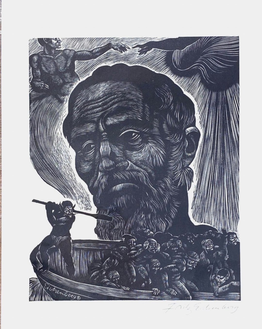艺术家Fritz Eichenberg - 十一名人致敬版画系列 - 米开朗基罗 - 海报/装饰画/版画 - 纸 白色