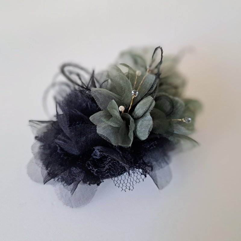 森林系羽毛纱花别针夹-Althea - 发饰 - 其他人造纤维 绿色